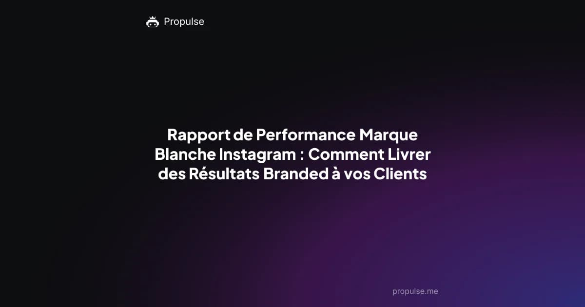 Rapport de Performance Marque Blanche Instagram : Comment Livrer des Résultats Branded à vos Clients